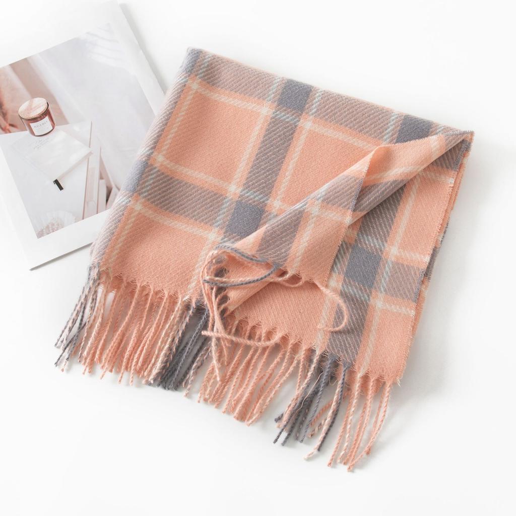 New Retro Maillard Scarf High End Versatile Plaid Thickened Shawl Winter Warm Student Tassel Scarf