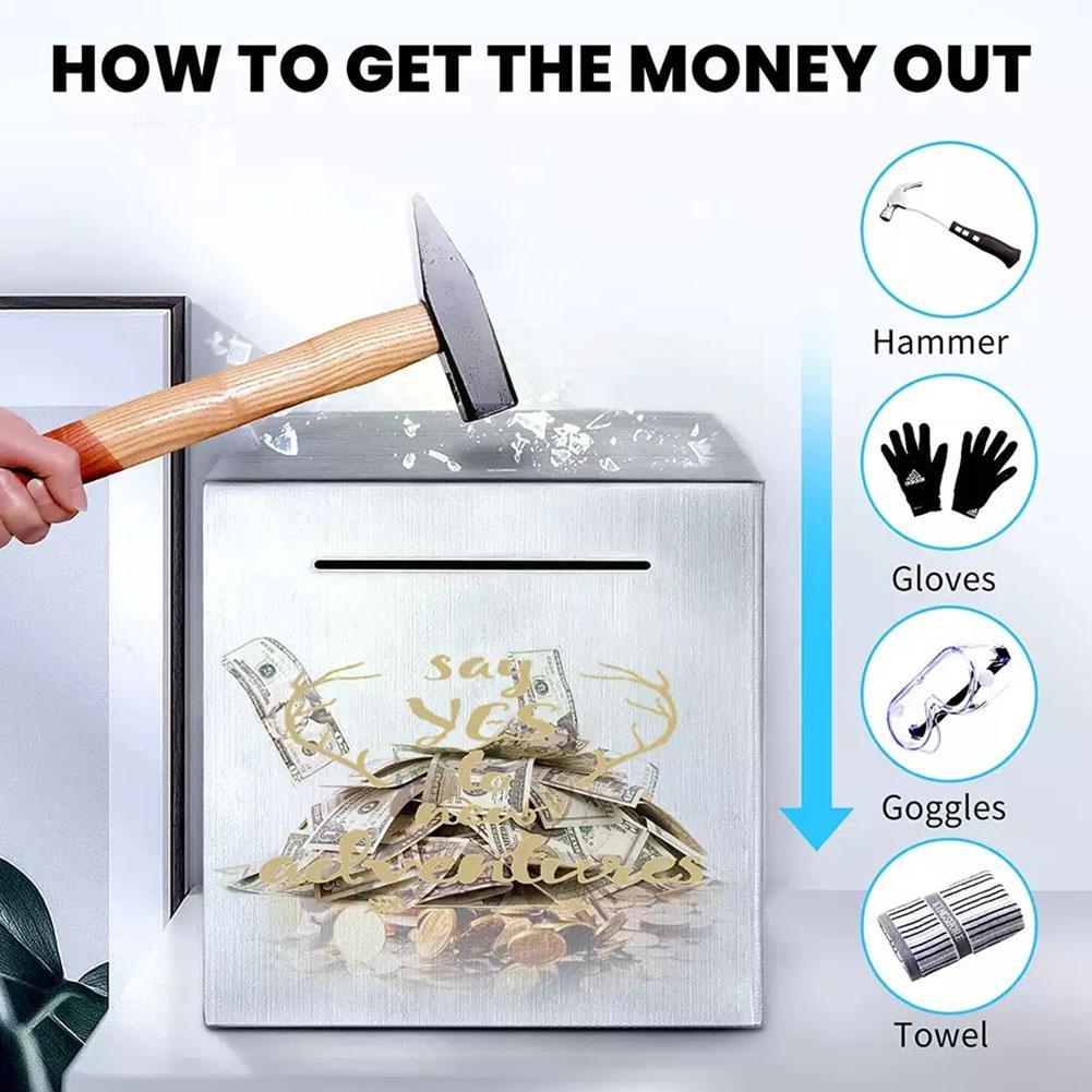 Sparschwein aus Stahl, kubisch, großes Fassungsvermögen, Plan, Metall, Geld, Spardose, Spardose, Geschenk zum Geburtstag