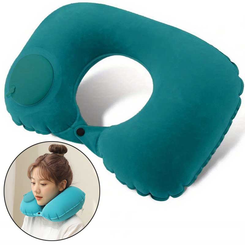 Car Portable Neck Protection U-shaped Compression Inflatable Pillow, Outdoor Nap, Camping, Travel Flocking PVC Airplane Pillow