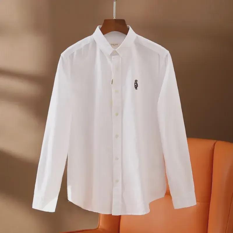 

Мужская рубашка Oxford Bear Embroidered из 100% хлопка с длинным рукавом — оригинальный покрой для осени и зимы L