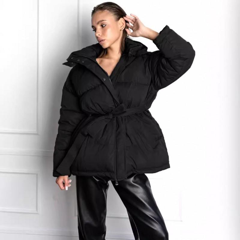 Womens Hooded Cotton Jacket Warm Thick Zip-up Puffer Coat Casual Winter Outwear