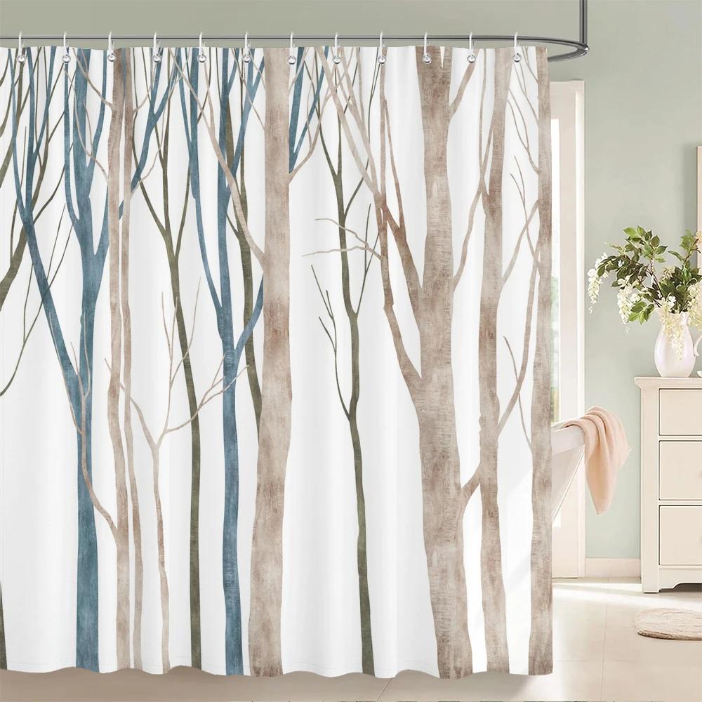 Green Plant Leaves Print Shower Curtains Watercolor Boho Floral Waterproof Morden Bathroom Bathtub Curtain Room Decor With Hooks