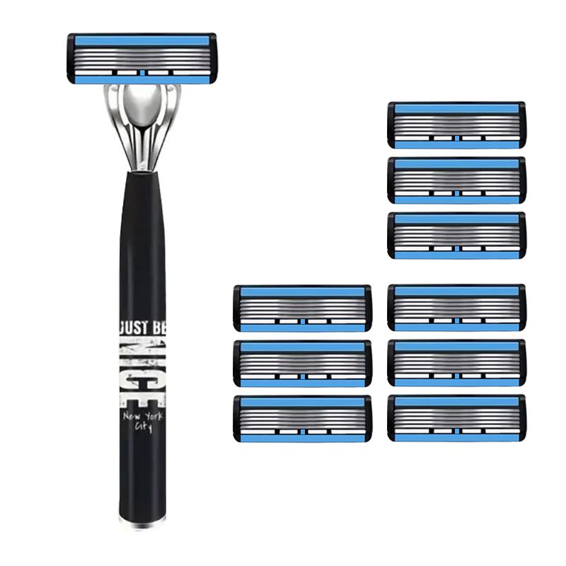 6-layer Razor Blade, Men's Stainless Steel Blade, Classic Water Washed Razor, Sharp Blade for Clean Shaving