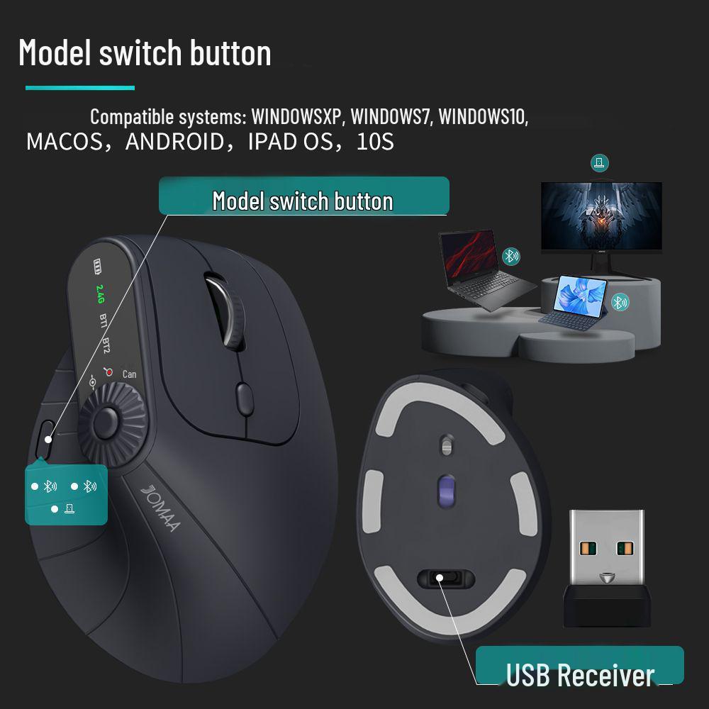 JOMAA Ergonomische kabellose Bluetooth wiederaufladbare vertikale leise Maus