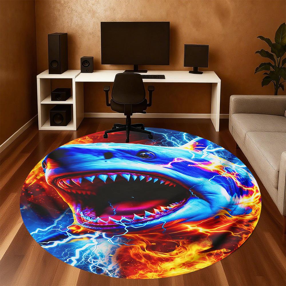 1 Stück Elektrischer Haifisch Runder Stuhlmatte Teppich - Rutschfest, Bodenschutzmatte für Büro, Schlafzimmer und Innenraumdekor - Geschenk D1127242