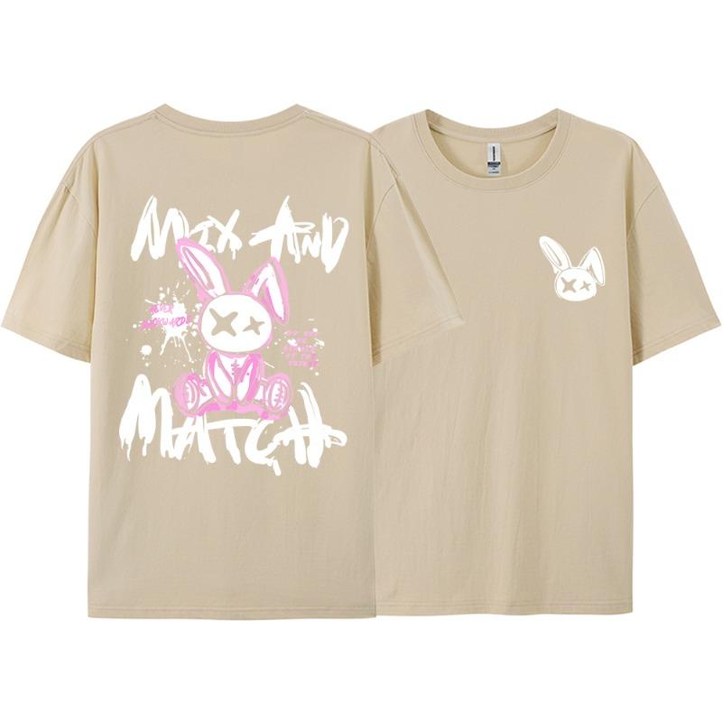 

Pink Ragdoll Rabbit Harajuku Print T-Shirt Men Loose Oversize Clothing Hip Hop Casual Short Sleeve S-XXXL Cotton T-Shirt Couple XL бежевий