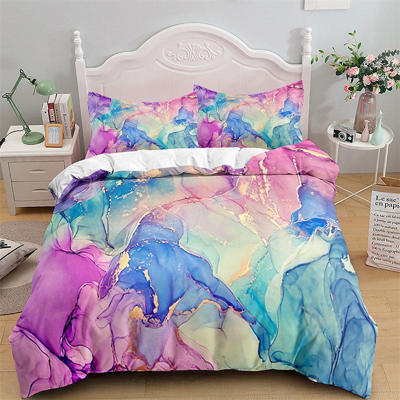 Colorful Marble Duvet Cover Abstract Geometric Bedding Set King Queen For Adults Kids Bedroom Decor Microfiber Comforter Cover