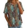 Damen Vintage Print Kurzarm Top - Rundhalsausschnitt, Baumwoll-Leinen-Stoff