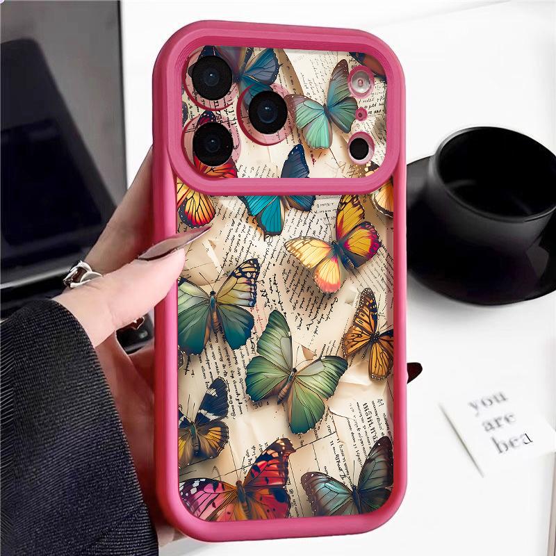 Pink Butterfly Case For iPhone 17 Pro Max Case iPhone 16 15 14 13 Pro Max 11 17e 16e Shockproof Bumper Soft Silicone Phone Cover Cases