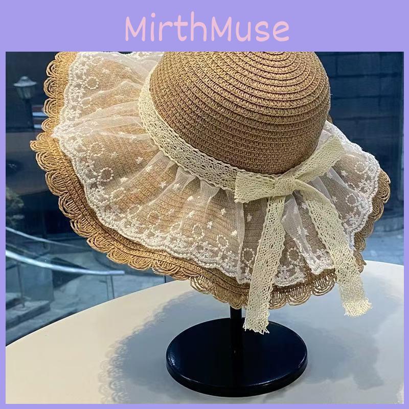 Summer Large Brim Straw Hat With Lace Details For Women Sunblock Breathable Outdoor Accessory
