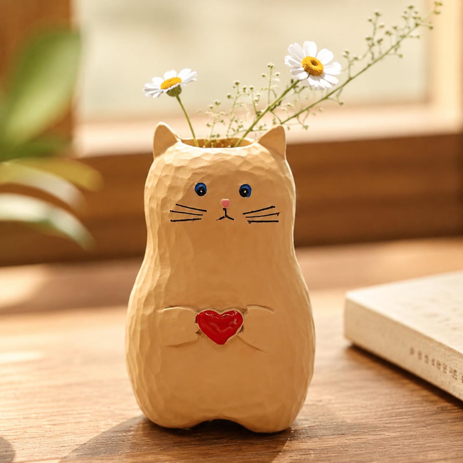 Ваза-фигурка кошки из смолы, форма сердца, декоративная скульптура, настольное украшение, аксессуар для дома, офиса, стола One Size