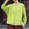 Johnature Women Vintage Shirts Tops Spring Chinese Style Stand Long Sleeve Solid Color Loose Shirts