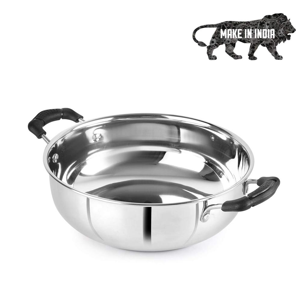 Cello Stainless Steel Induction Kadhai For Gas & Smooth Cooking | 3L Mirror Finish Deep Pan With Dual Handles