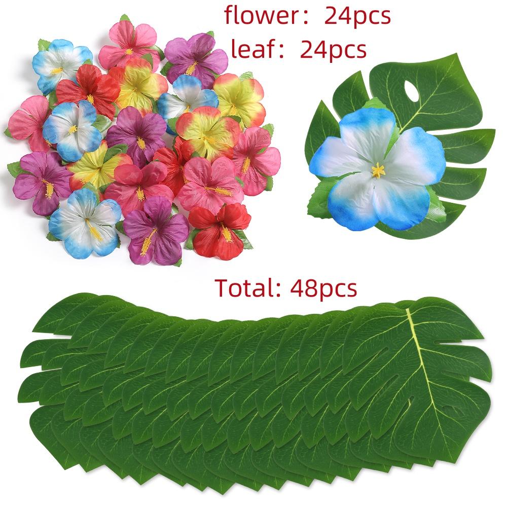 

48 шт. Искусственные листья пальмы, головки цветов, поддельные листья, гавайская, джунгли, пляжная тематика, вечеринка по случаю дня рождения, украшение на обеденный стол, свадебное украшение As Picture