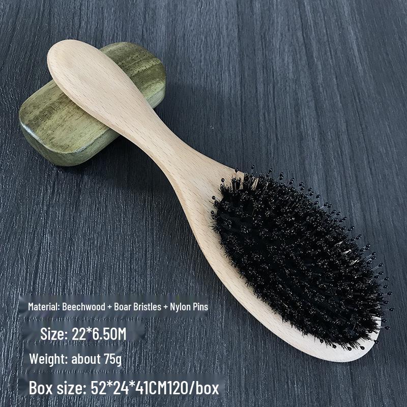 Comfortable Beech Wood Boar Bristle Air Cushion Comb with High Elasticity Massage Airbag