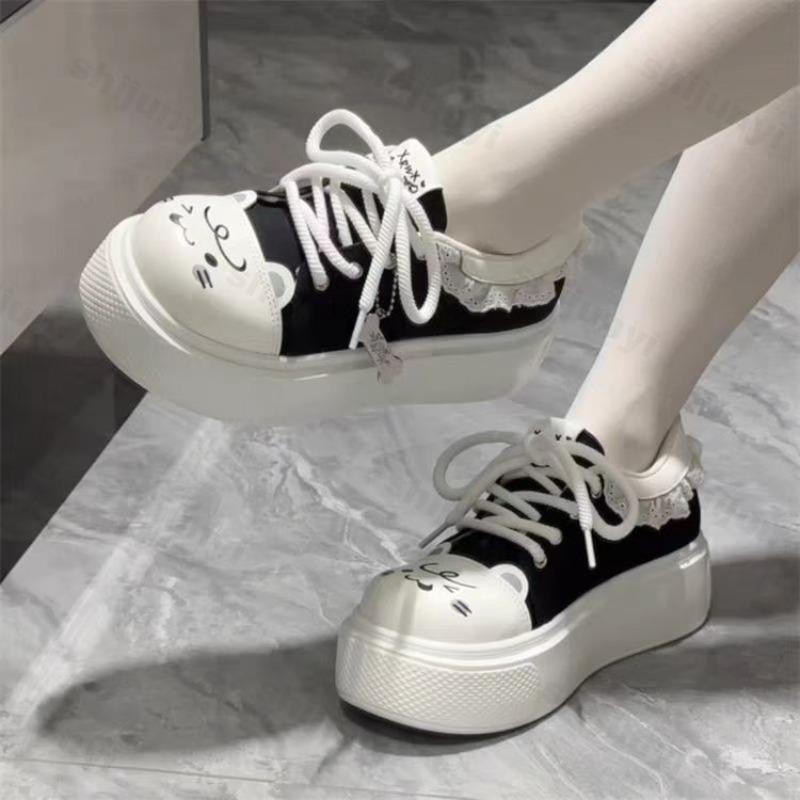 Women's Cute Canvas Shoes  Spring Autumn New Lace Comfort Platform Casual Shoes Outdoor Non Slip Height Increase Board Shoes