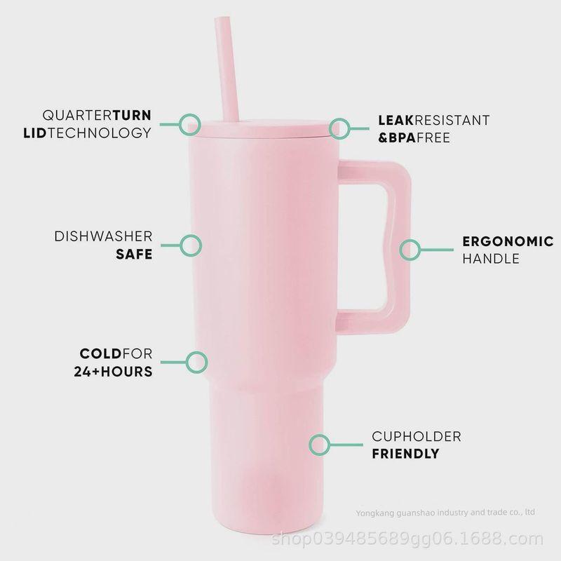 Cross-Border 304 Stainless Steel Leopard Print 40-Ounce Ice Cup with Handle and Straw, High-Quality Car-Mounted Large-Capacity Thermos Cup