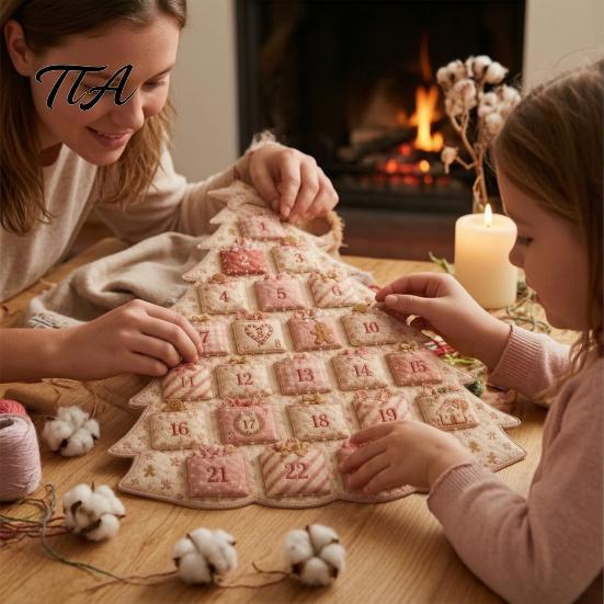 Fabric Craft Supplies Quilted Tree Advent Calendar DIY Kit, 24 Pocket Christmas Sewing Indoor Wall Decor Handmade Patchwork Kit for Adults,