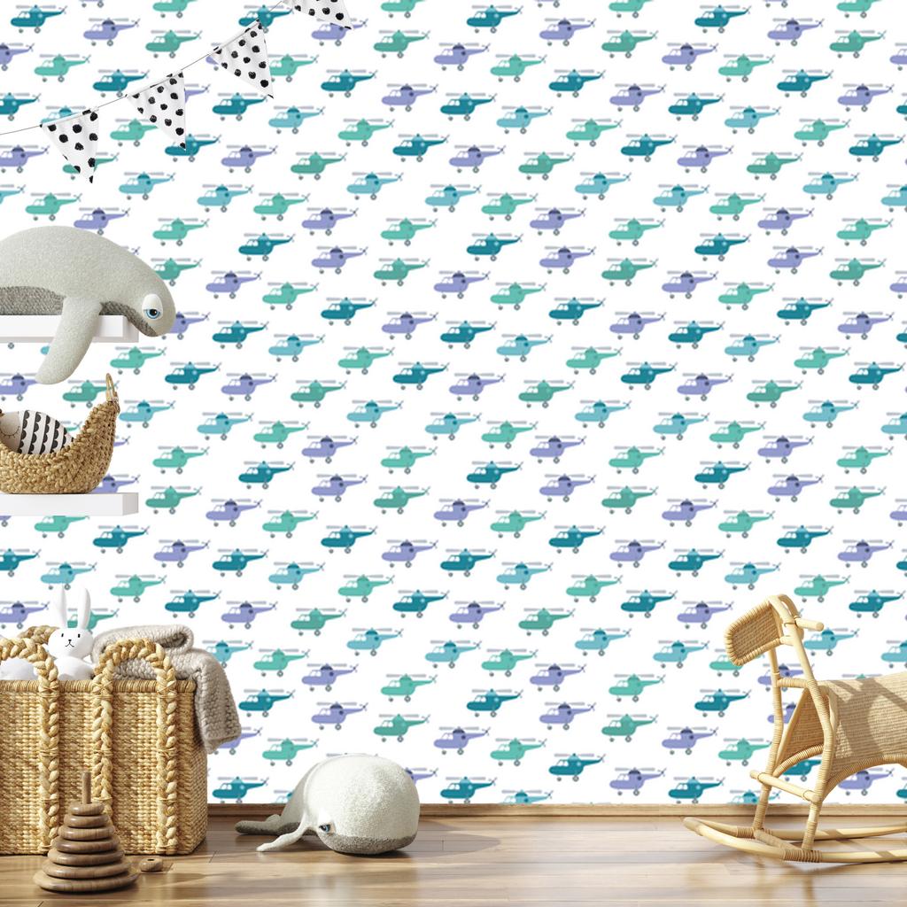 Colorful and pastel helicopters wallpaper for living room and bedroom 50x1000