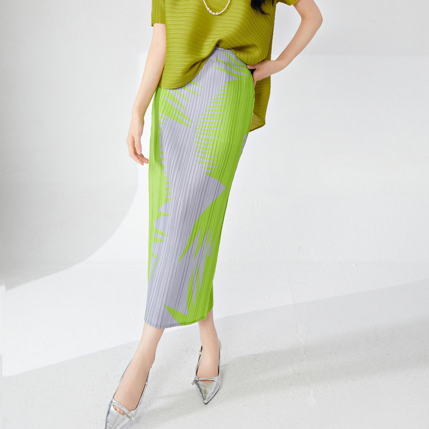 

Miyake Summer High-End Elastic Waist Mid-Length Print Skirt One Size