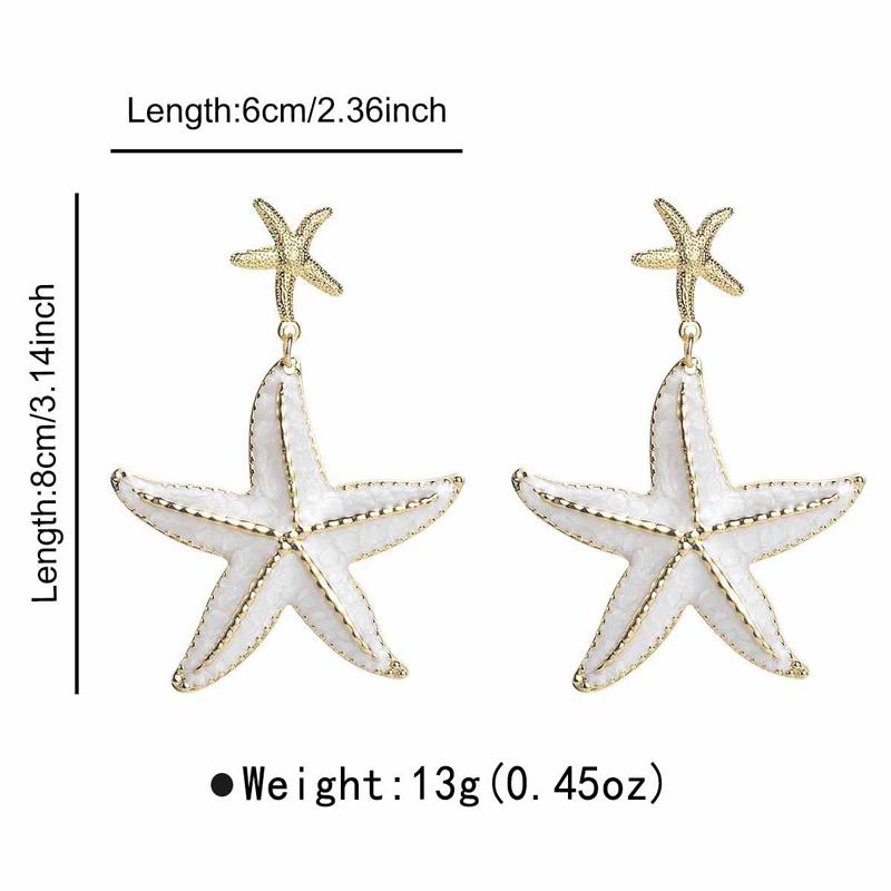 Exaggerated Drop Oil Starfish Pendant Earrings for Women Creative Metal Pentagram Earrings Beach Vacation Zircon Gifts