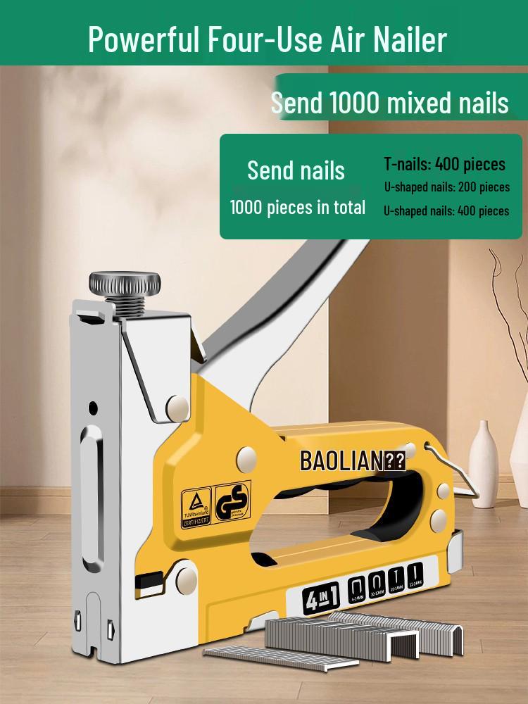 Manual Pneumatic Nail Gun: Brad Nailer, Steel Nailer, U-Shaped & Straight Nails for Wire Trough and Woodworking.