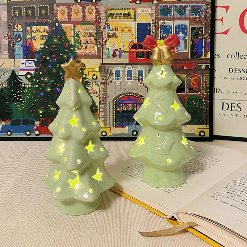 Graduation Gift Christmas Tree Night Light Practical Desktop Ceramic Ornament for Girls' Birthdays As A Gift