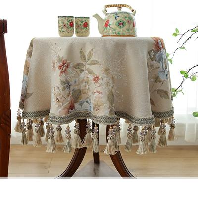 Elegante Runde Tischdecke mit Blumenmuster und Quasten, Beige, für Party-Kaffee-Tisch, Dekorative Jacquard für Esstisch