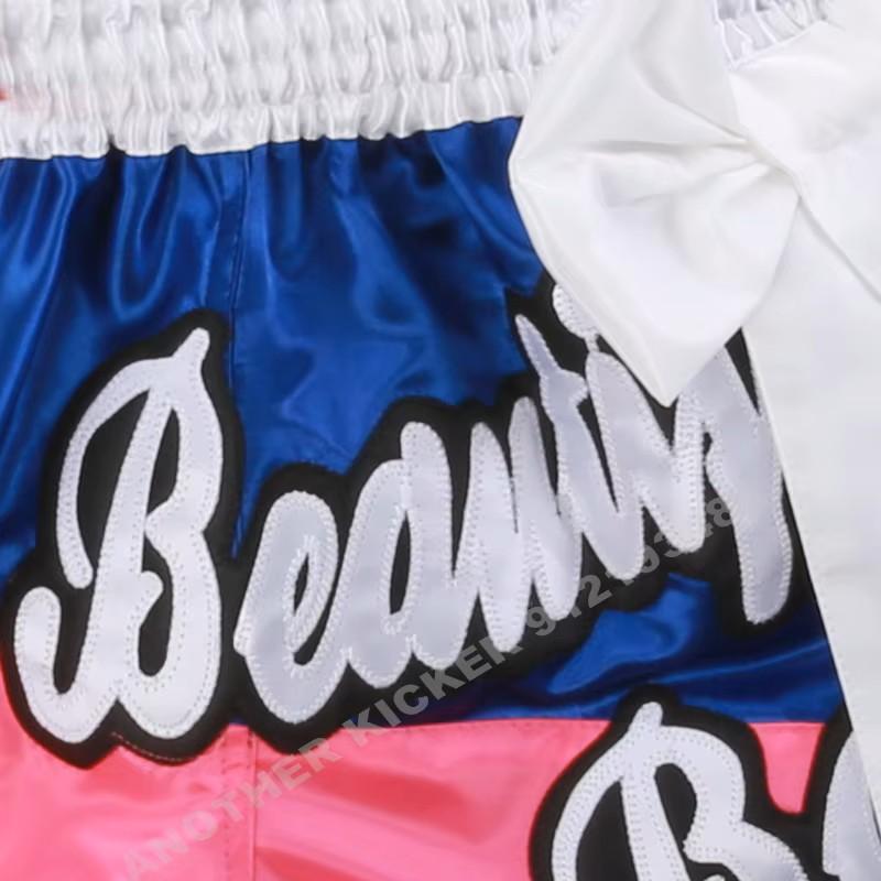Ribbon Bow Muay Thai Shorts Pants Kickboxing Boxing MMA UFC Martial Arts Unisex Men Women Kid Quick Dry Print Elastic High Waist Polyester Training