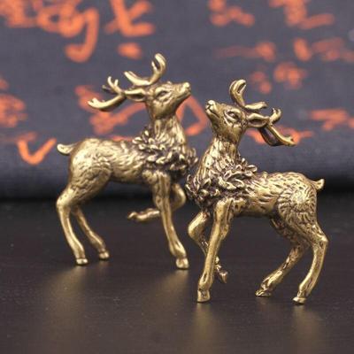 2PCS Vintage Pure Copper Deer Ornaments A Pair of Solid Brass Sika Deer Elk Home Decoration Living Room Ornaments