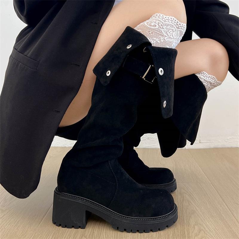 Retro slim little man over the knee thick heel boots women's 2025 new summer fat mm tall thick-soled long boots