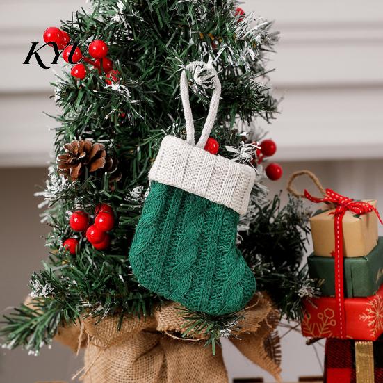 Mini Christmas Stockings Tableware Holder, Knitted Spoon Knife Fork Decorative Stocking Pendants Bag for Fireplace, Tree, Holiday Party Dinner