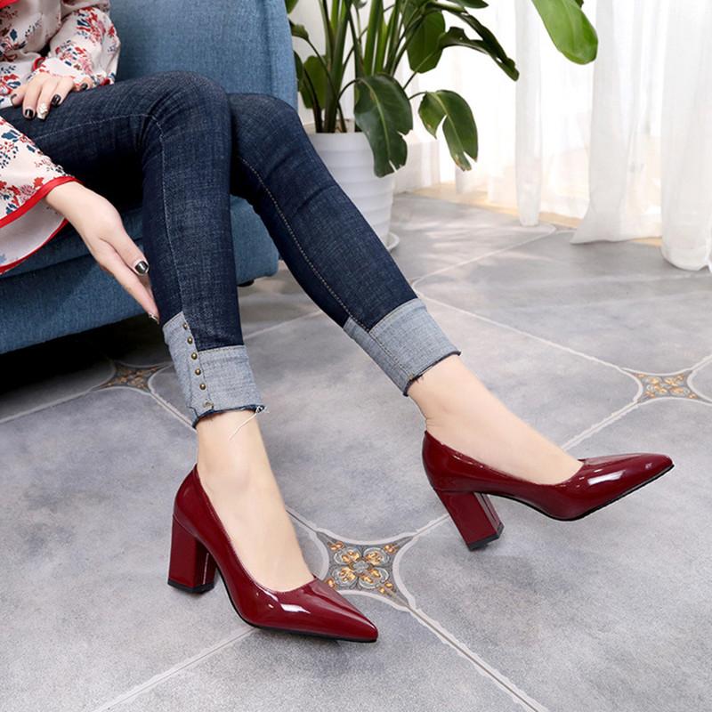 Kvinners Høye Hæler Sexy Kvinners Party Mid Heels Spiss Tå Grunne Damer Kontorhæler Pluss Størrelse Kvinners Pumps Bryllupssko