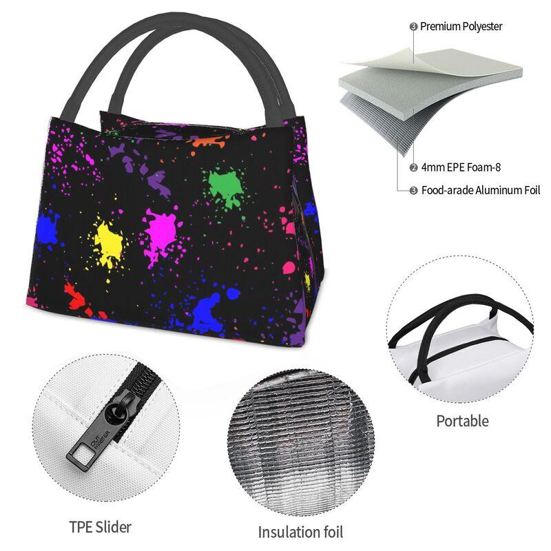 Colorful Paint Splatter Art Thermal Lunch Bag Reusable Waterproof Cooler Insulated Lunch Box Bento Tote for Work Travel Picnic