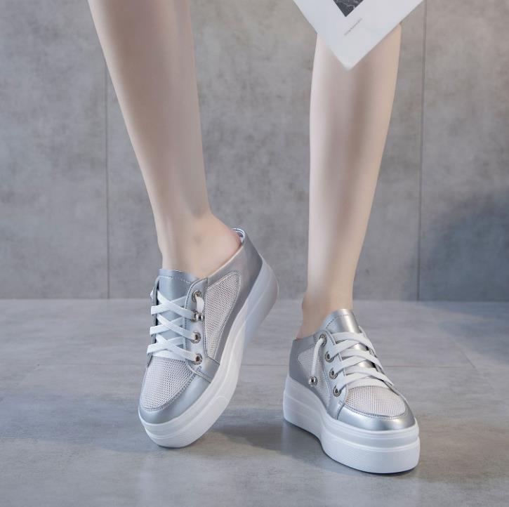 

Модные брендовые шлепанцы на платформе 8 см, обувь на танкетке, женские летние туфли на платформе, высокие шлепанцы с пайетками, дышащие женские летние туфли из сетки 34