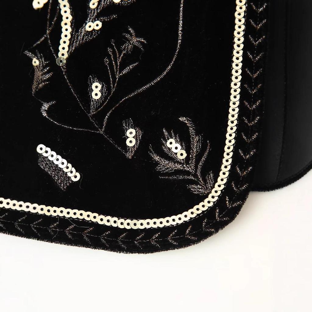 European and American Women's Sequin Embroidered Velvet Cardigan Vest