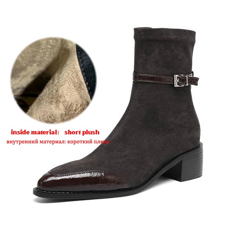 Krazing Po Microfiber Winter Pointed Toe Size 33 Western Boots Size 43 Flock Med Heels Ankle Boots