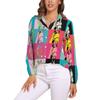 Camicia Colorata con Cavalli a Manica Lunga Camicie da Donna Cavalli Segreti Corse Camicie Vintage Top da Strada Femminili Primavera Estate