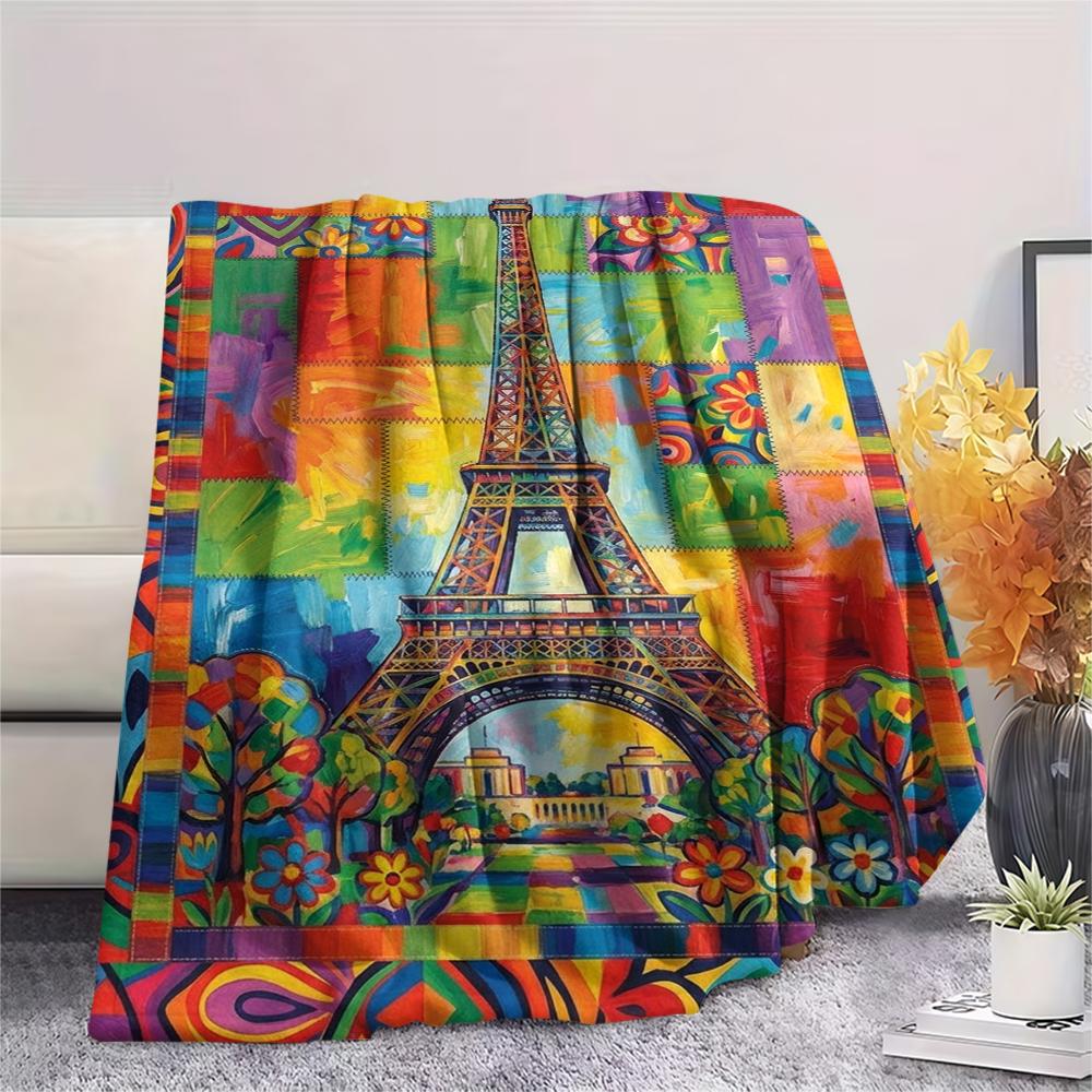 Paris Eiffel Tower Print Flannel Blanket, High quality Comfortable for All Seasons, Home Decor, Warmth and Comfort, Perfect for Christmas Gifts82