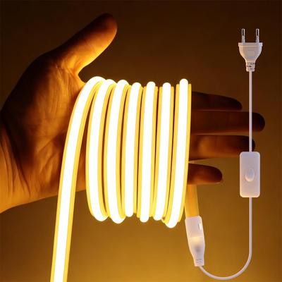 Žáruvzdorná ohnivzdorná silikonová COB LED pásová světla Neonová páska 220V Rovnoměrně svítící, Bez tmavých oblastí, Jasné měkké osvětlení