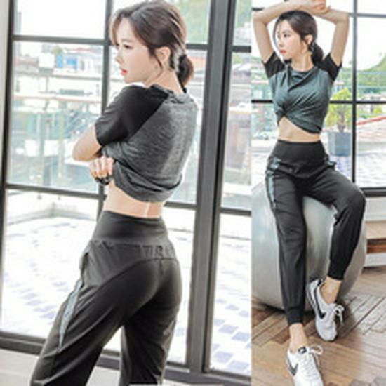 Women's Quick-Dry High-Waisted Faux Two-Piece Yoga Set with Chest Pads - Summer Short-Sleeved Top and Shorts