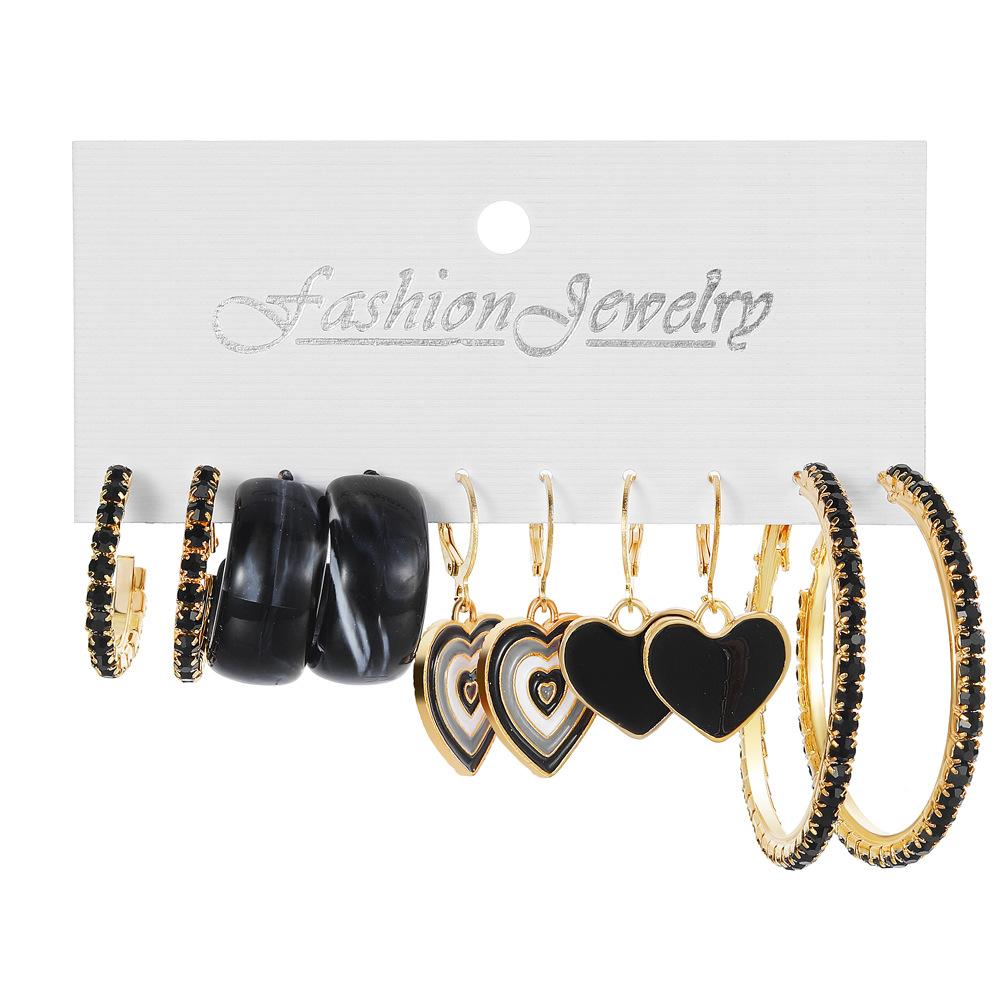 Alloy Ear Ring Square Geometric Shape Earrings Set - 6-piece Vintage Pearl Packaged Earrings Jewelry Set