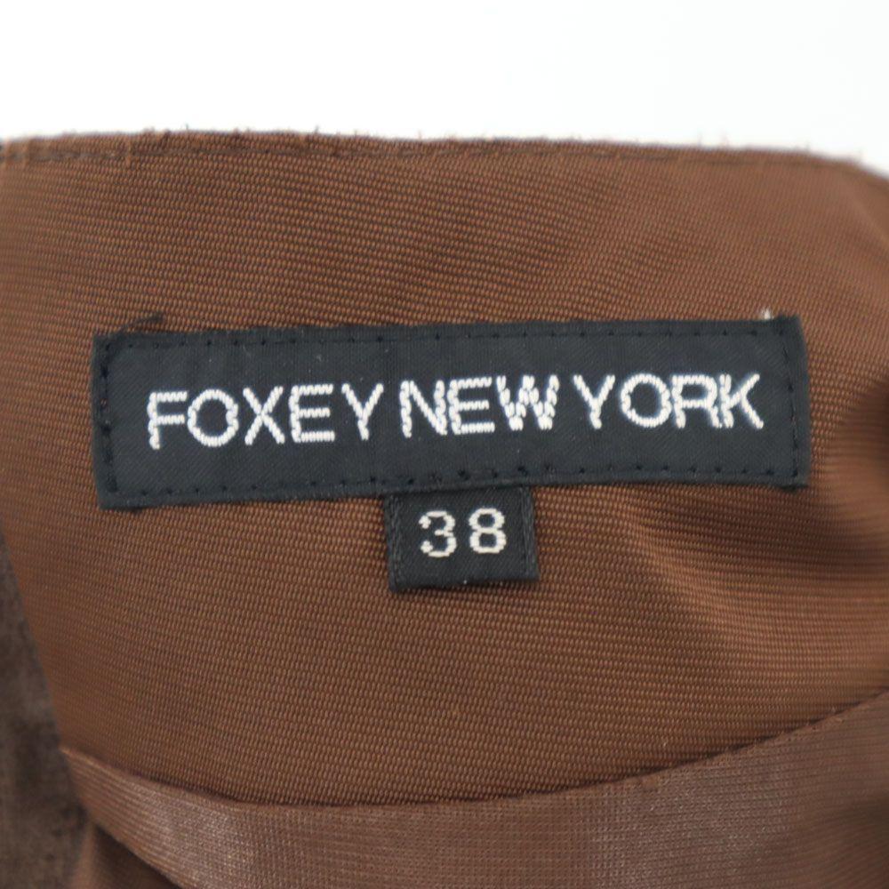 FOXEY NEW YORK made in Japan Mini length Pleated skirt 38 Brown Back zip Women Used