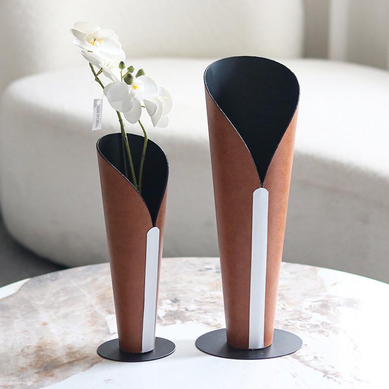 Contemporary Abstract Leather Torch Flower Vase Ornament for Home Decor