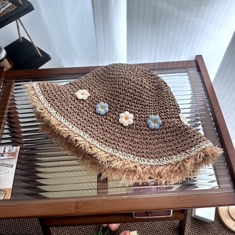 Hyunya Wind Colored Wood Beads Straw Hat Women's Summer Hollow Big Brim Sunshade Sunscreen Hat Foldable Fisherman Hat Tide