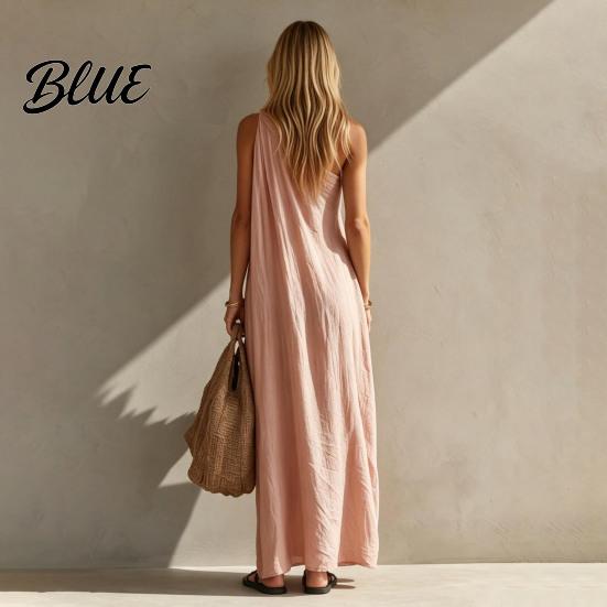 Lightweight Women Dress Women's Summer One Shoulder Beach Sundress Pleated A-line Flowy Long
