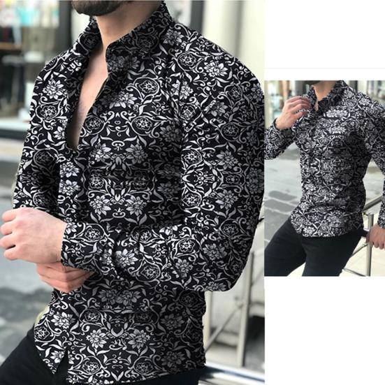 Herrenmode Hemd mit Blumenmuster, Slim Fit, Langarm, Knopfleiste, Umlegekragen