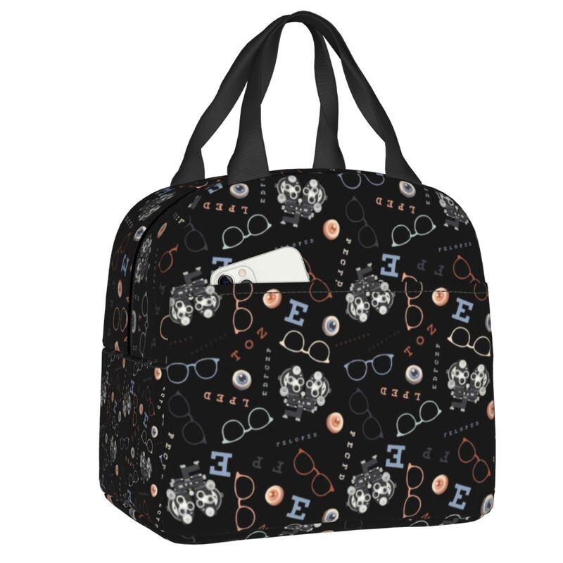 Custom Funny Glasses With Eye Test Chart Lunch Bag Women Optician Optometrist Warm Cooler Insulated Lunch Boxes for Adult Office