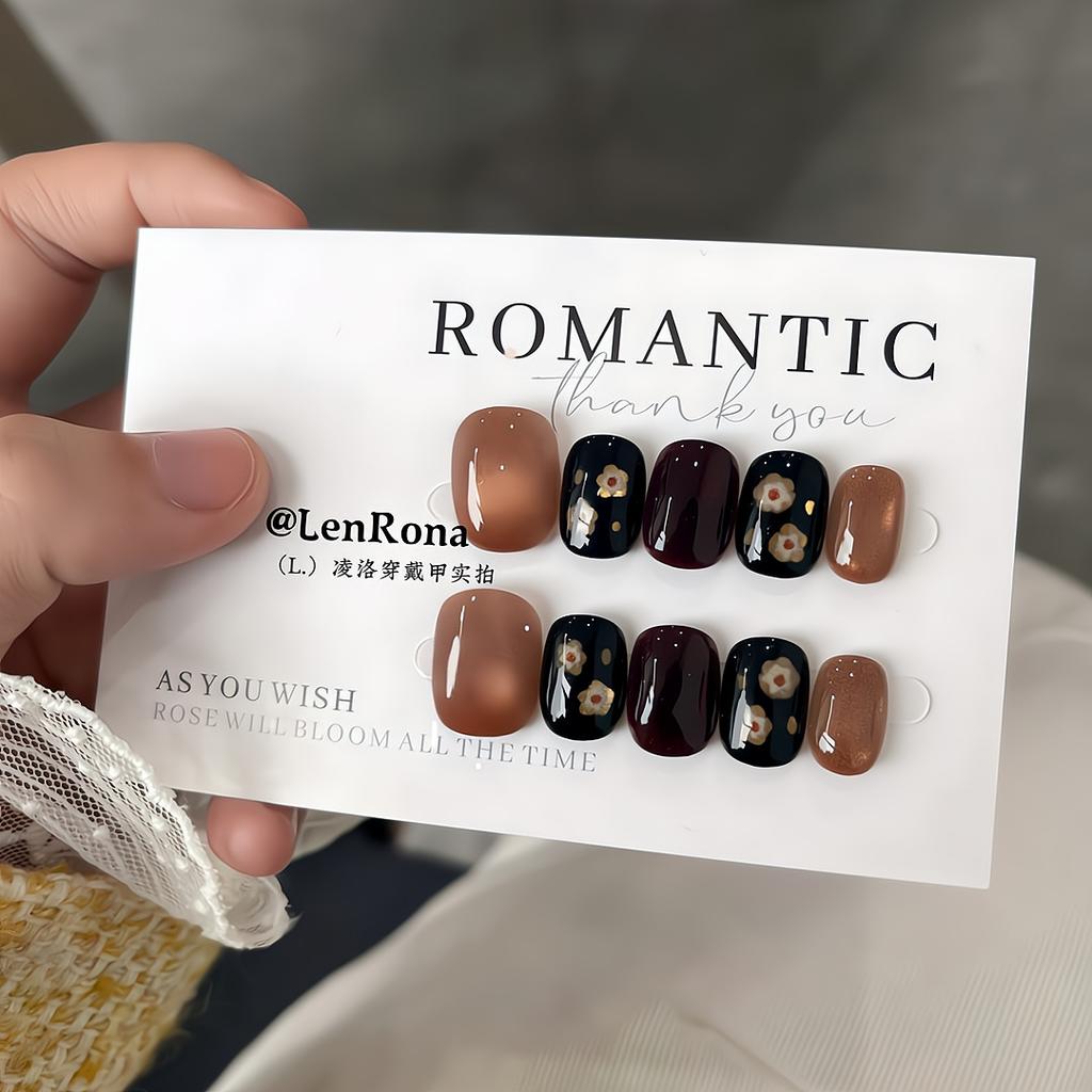 Press on Nails Square Fake Nails with Glitter Design Artificial Acrylic Nails Glossy False Nails Full Cover Stick on Nails Glue on Nails for Women