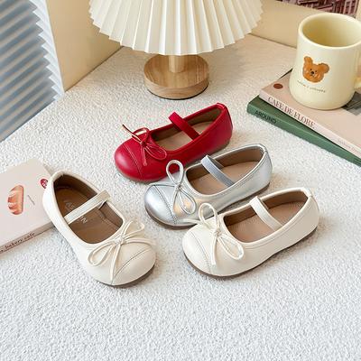 Mädchen Lederschuhe Einfarbig Vielseitig Kinder Ballerinas Weiche Sohle Rutschfest 2025 Neu Kinder Prinzessinnenschuhe Schlichte Schleifen Slipper